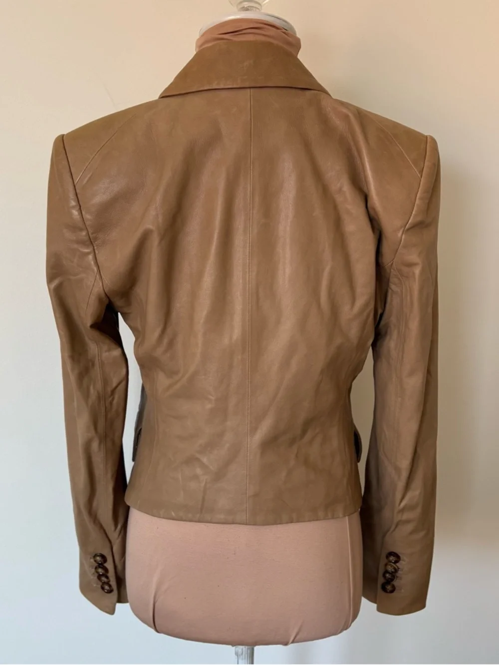 Veronica Beard Brown Cooke Dickey Lambskin Leather Double Breasted Jacket Size 2